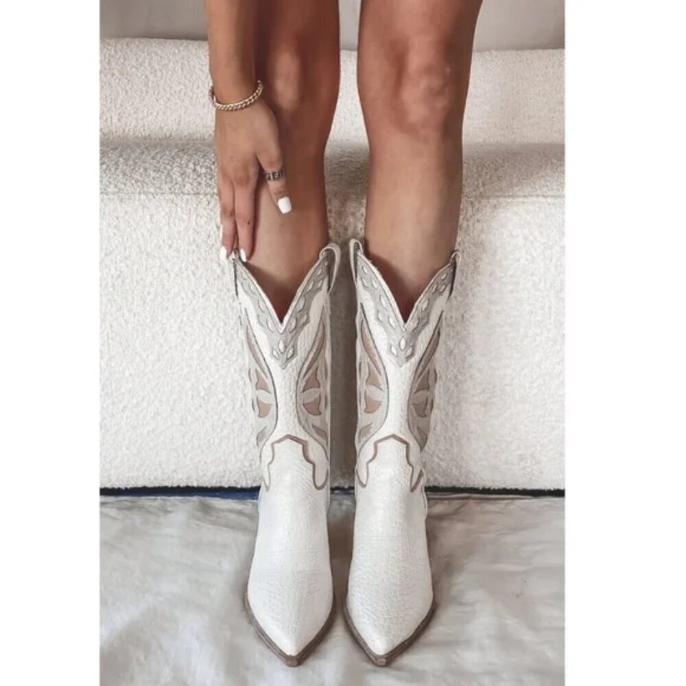 Steve Madden White Cutout Western-Inspired Combat Boots